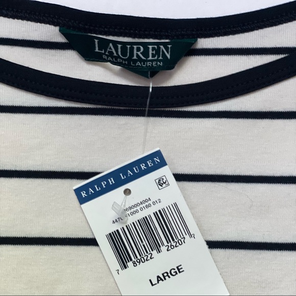 RALPH LAUREN Size M White Navy Stripe Boat Neck Casual Top main image 1